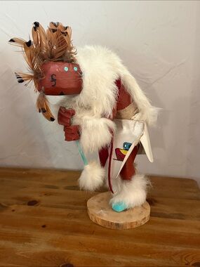 Hopi Native American Mudhead Signed Native American Fur & Turquoise Accent 11”